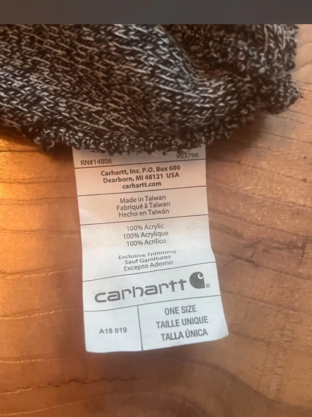 Carhartt Black and White Marled Knit Cuffed Beanie